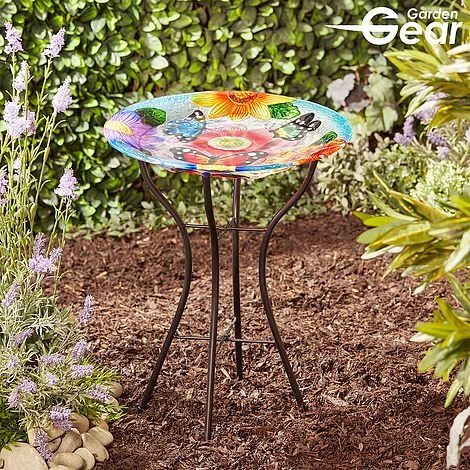 Garden Gear 18-Inch Glass Birdbath With Stand