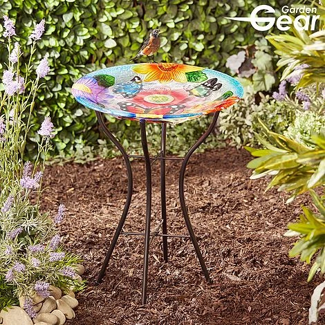 Garden Gear 18-Inch Glass Birdbath With Stand - Image 2